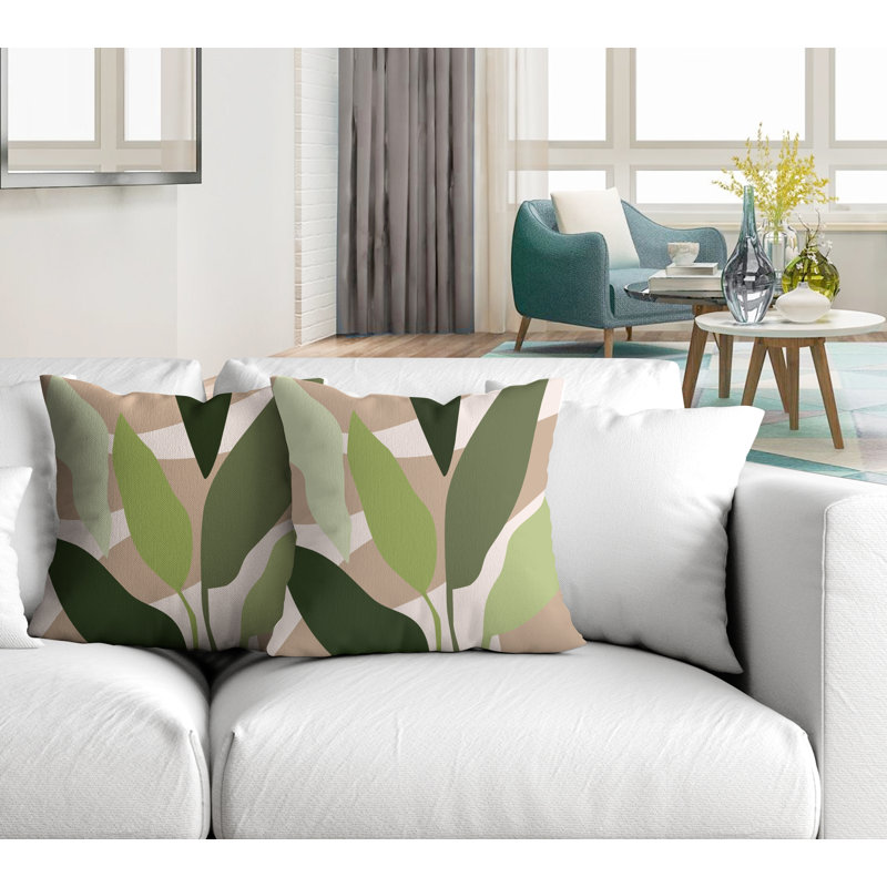 Jeté carré en polyester / mélange de polyester intérieur / extérieur, L 15 po x H 15 po, Chartreuse / beige