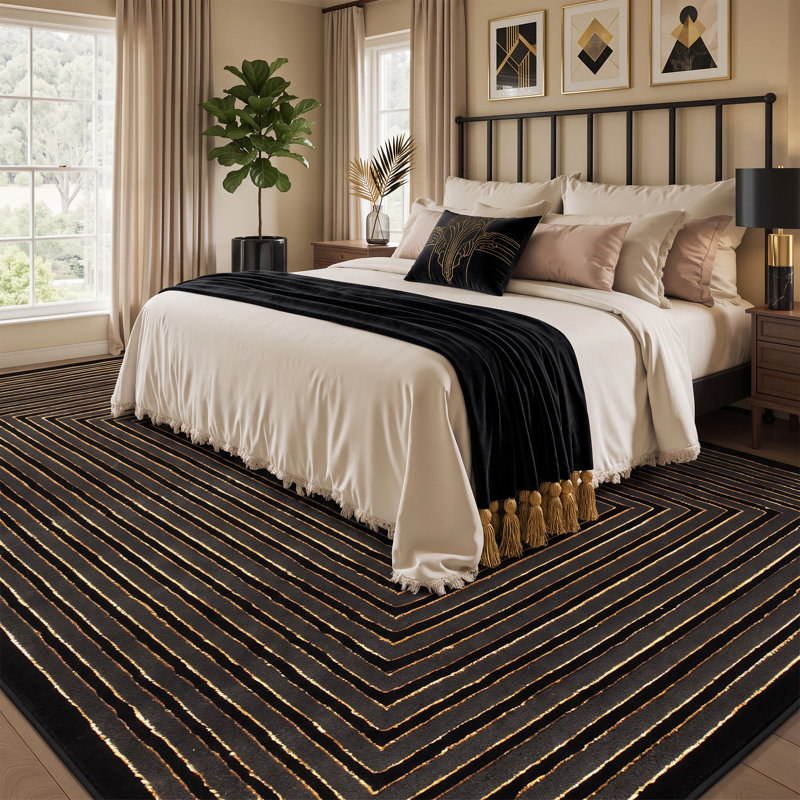 Monaco Series Abrstract Black/Gray/Ivory/Beige Area Rug, Rectangle 7'9" x 10'2"