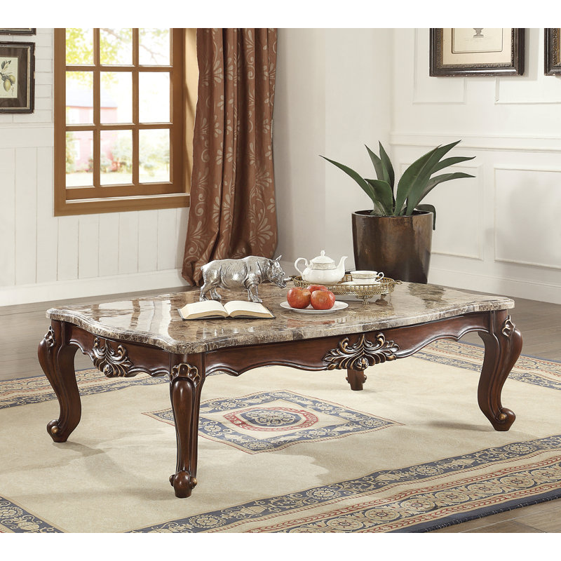 Table basse, plateau en marbre et noyer