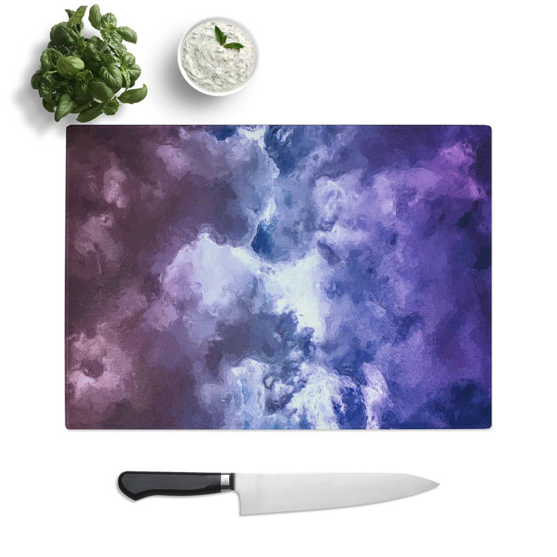 Tempered Glass Clouds Chopping Board, 39 cm W x 28.5 cm L