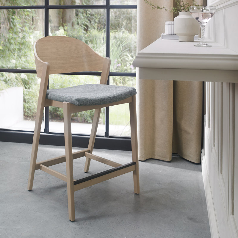 Upholstered Counter Stool with Solid Wood Frame, Beige