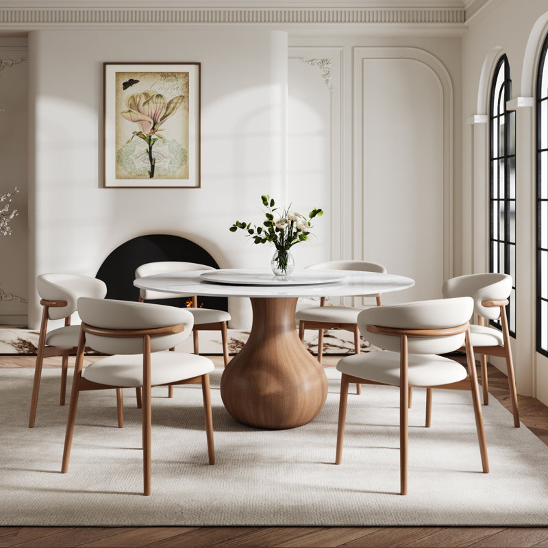  Ensemble de chaises de table de salle à manger 7 pièces Otelia, 29.52"H x 59.05"L x 59.05"W, Blanc