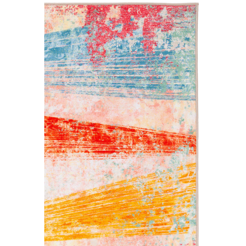 Tapis rose / bleu / orange à motif abstrait Nichalas, Carré 6 pi 7 po