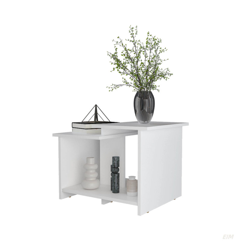 Table basse avec rangement ouvert Wengue, Blanc, Blanc