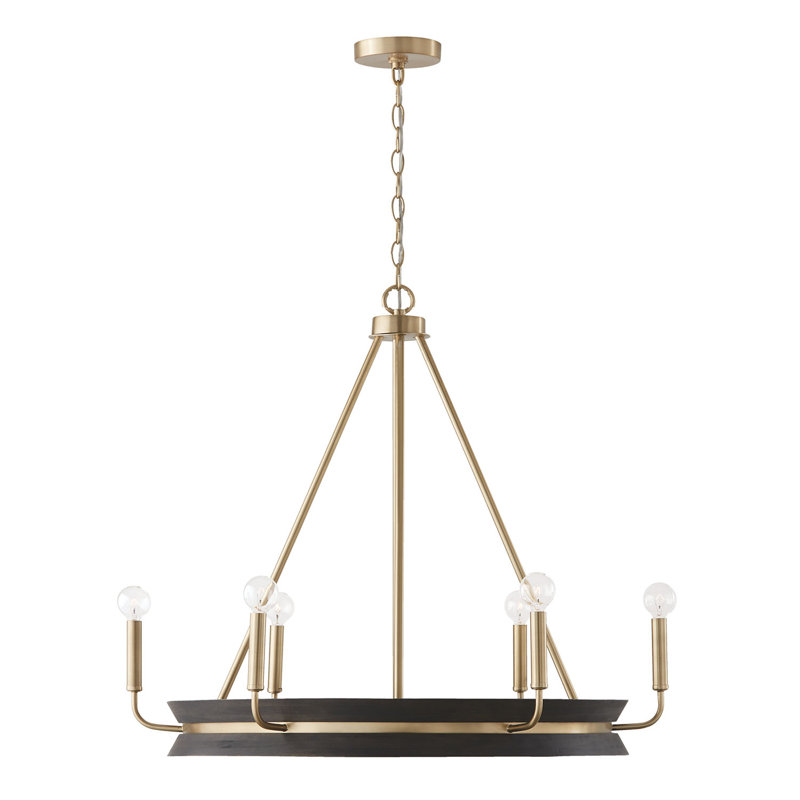 Finn 6 - Light Dimmable Wagon Wheel Chandelier, Black Stain/Matte Brass