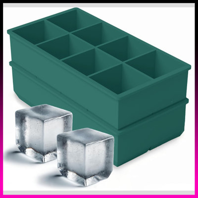 2-Pack Large Silicone Ice Cube Trays For Freezer – Makes 8 Giant Square Whiskey Ice Cubes, Reusable & BPA-Free