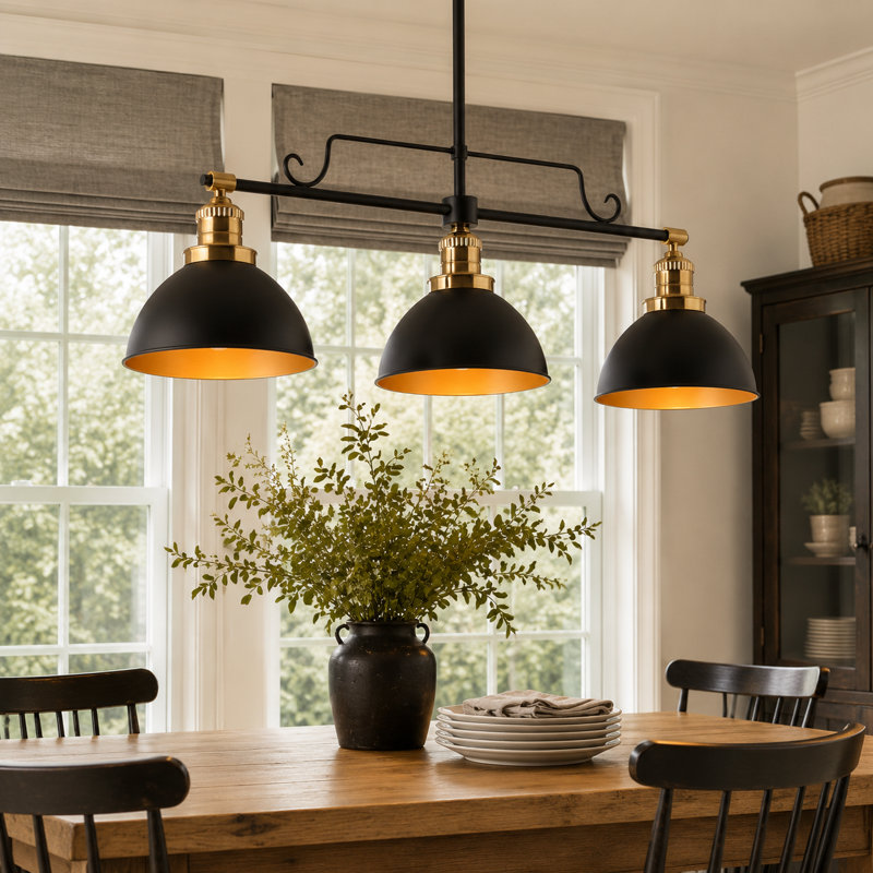 Mantasha 3-Light Modern Dome Kitchen Island Linear Pendant with Black Metal Shade