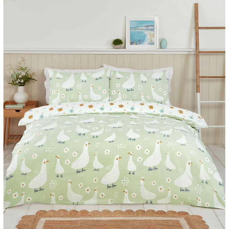 Jemima Polyester Floral Duvet Cover Set, Green, King Duvet Cover Set + 2 Standard Pillowcases