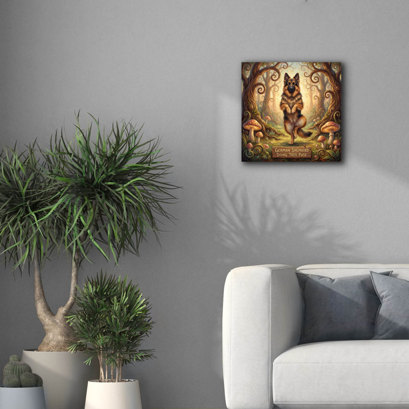  «German Shepherd Yoga Tree Pose» par Rich Monet, art mural sur toile, 18 po x 18 po, H 18 po x l 18 po