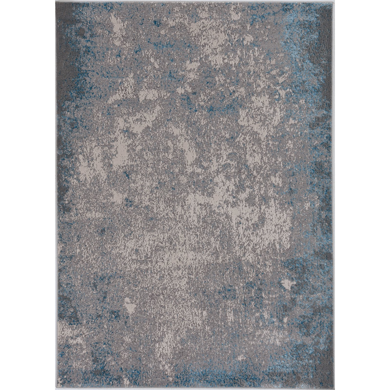 Tapis argenté / bleu Yazmin, Rectangle 3 pi 3 po x 4 pi 11 po