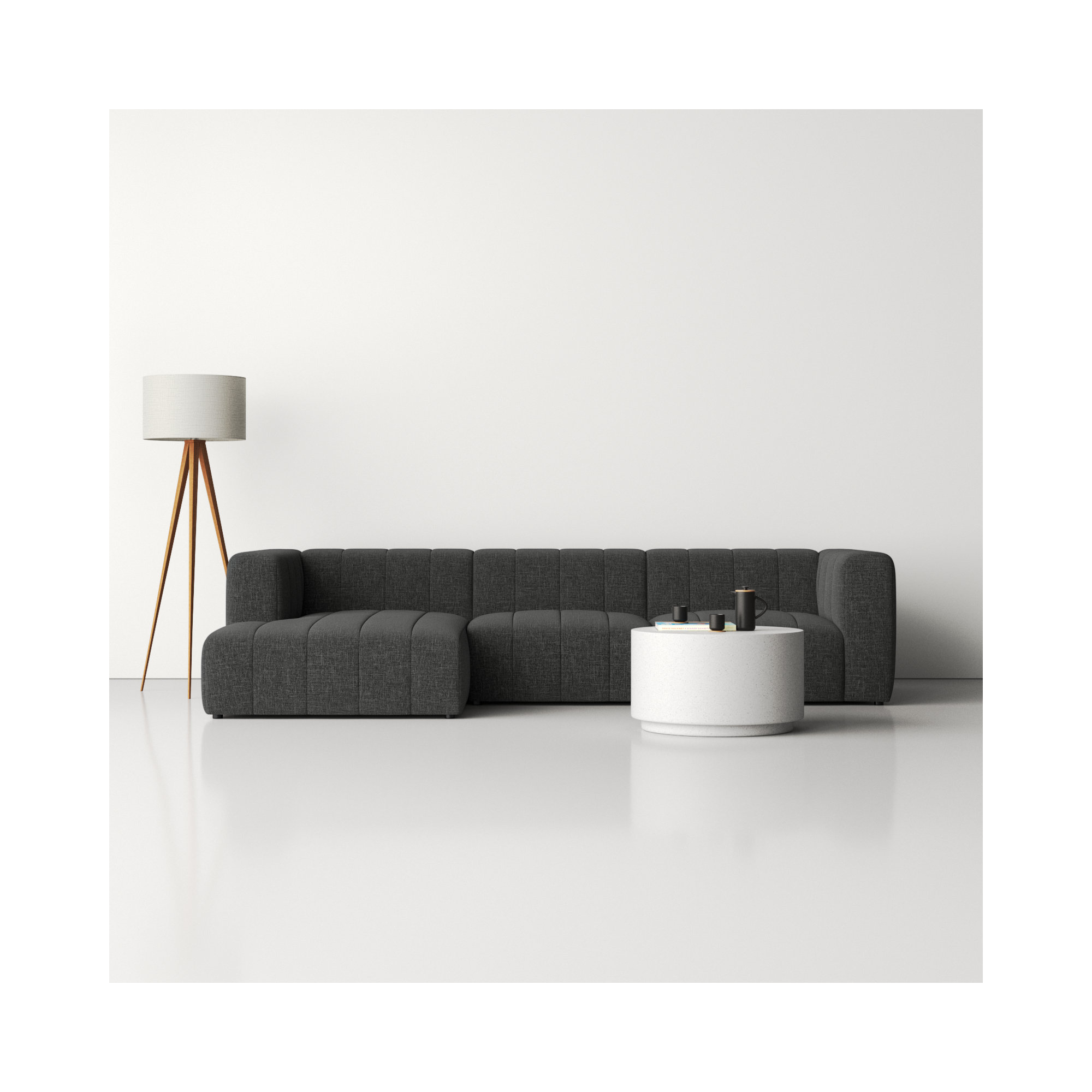 Bowry Modular Upholstered Chaise L-Sectional, Black, Saxon Charcoal Polyester Blend, Left Hand Facing