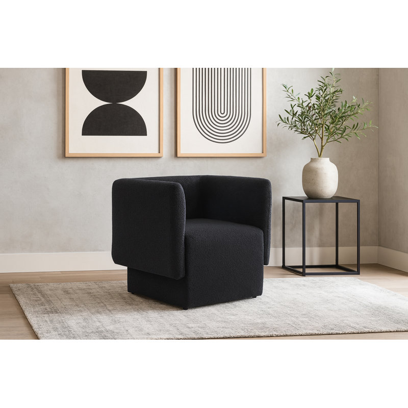 Alysun 31" W Boucle Fabric Armchair, Black Boucle Fabric