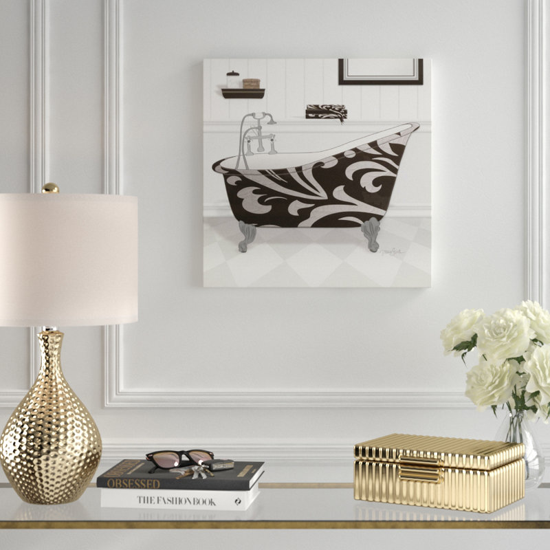 " Black Damask Tub ", 18" H x 18" W x 1" D