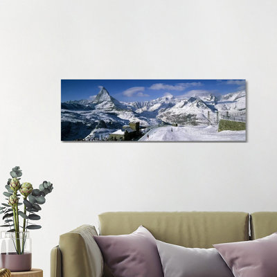 Group Of People Skiing Near A Mountain, Matterhorn, Switzerland - Wrapped Canvas Panoramic Print