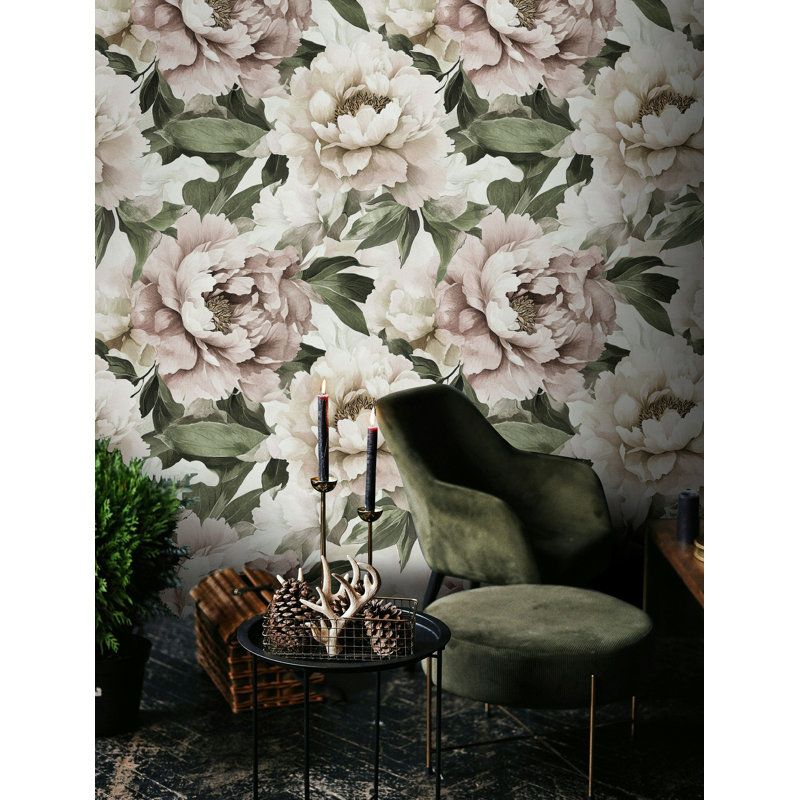 Grand papier peint à motif de pivoines pelez et collez