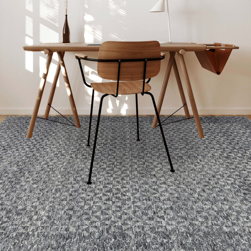 Wool Geometric Area Rug in Silver, Rectangle 8' x 10'