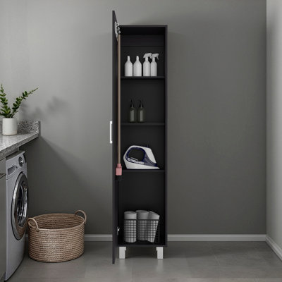 Compact Storage Solution For Bathroom, 4 Shelves, Space - Saving Design, 70.9H X 15.7W 12.2D Inches, Streamlined Finish Compact, Laundry Cabinet, Tight Corners, Aesthetic