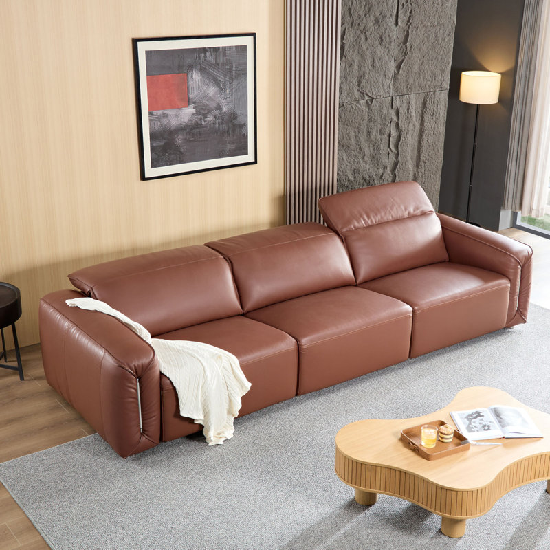 Canapé confortable en cuir 122,83 po avec sièges très profonds, Brun