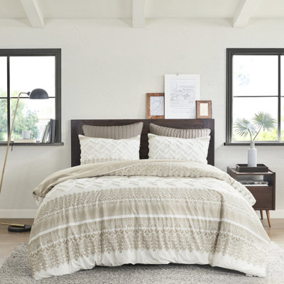 Housse de couette pour lit double / grand, chenille, simple toucher, imprimé, réversible taupe, fermeture à boutons, taille lavable à la machine avec chenille, décoration,