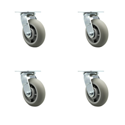 6 Inch Thermoplastic Rubber Wheel Swivel Caster Set with Roller Bearings SCC