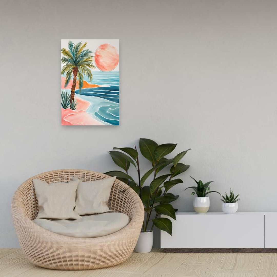 Tropical Beach Sunset Serene Tranquil Abstract Palm Tree Coastal Wall Art Print