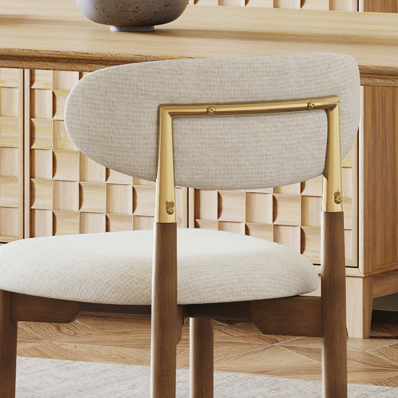 Chaise d'appoint rembourrée en bois massif, Beige, Noyer