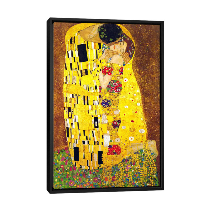 « the baiser » par gustav klimt,-print, H 40 po x l 26 po x P 1,5 po, Toile avec cadre noir