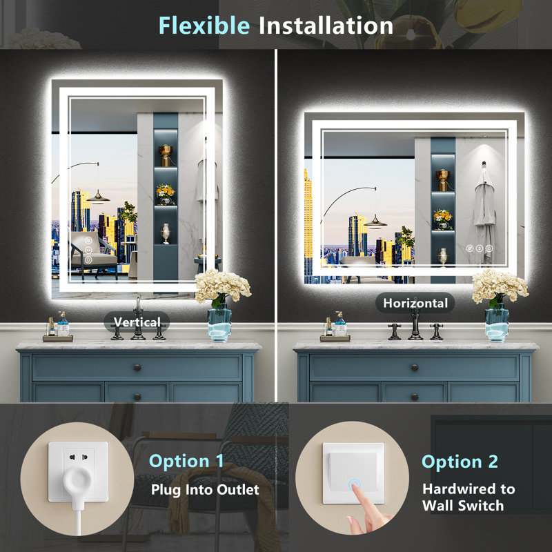 LED Vanity Mirror with Memory Function, 3 Color Temperatures & Dimmable Light, Anti-fog Tempered Glass ETL Listed Lighted Mirror