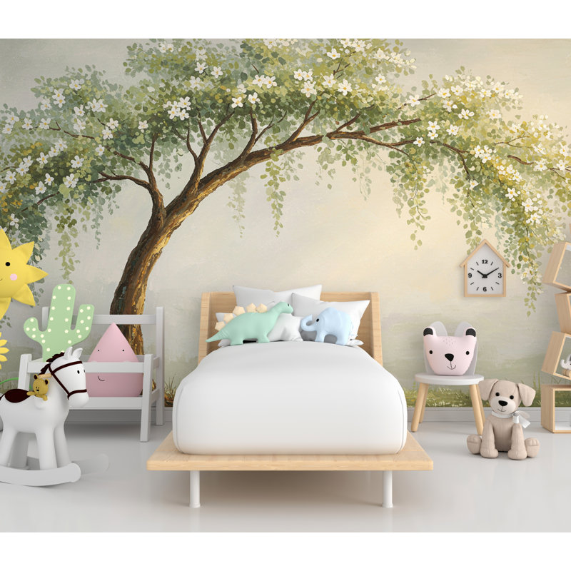 Papier peint aquarelle arbre qui pleure - Élégant art mural botanique peint à la main, décoration murale inspirante de la nature pour spa de chambre 706RS (Peel-N-Stick) RS706