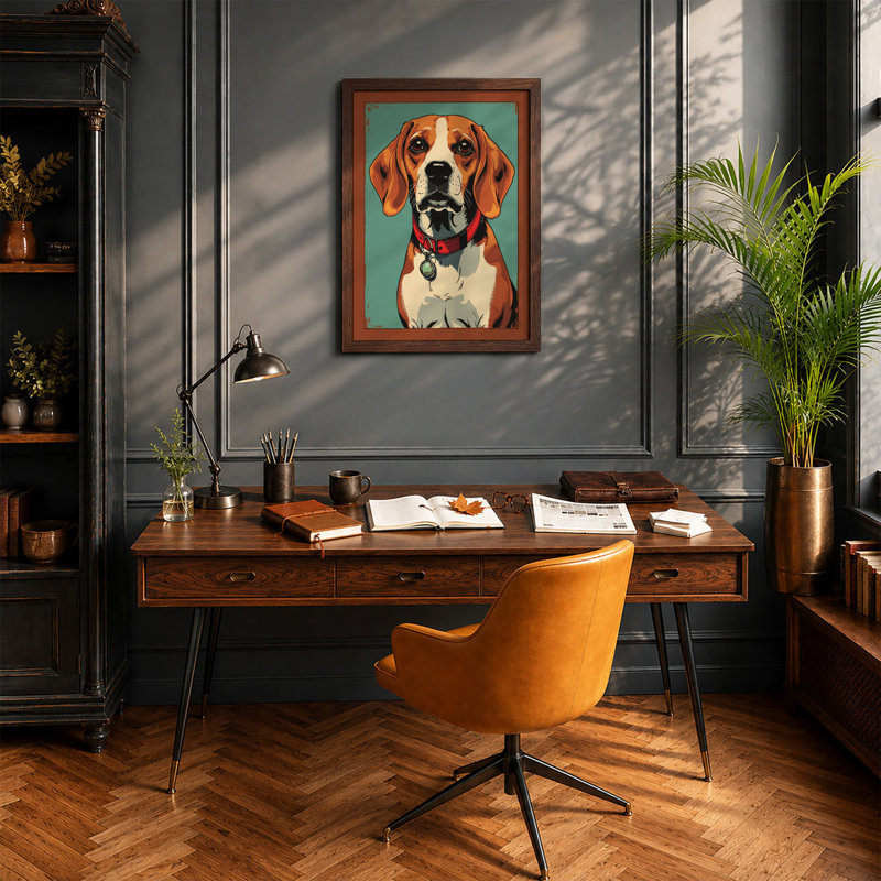 Watchful Beagle Modern - Framed Print, Walnut, A1 - 84.1 x 59.4 cm