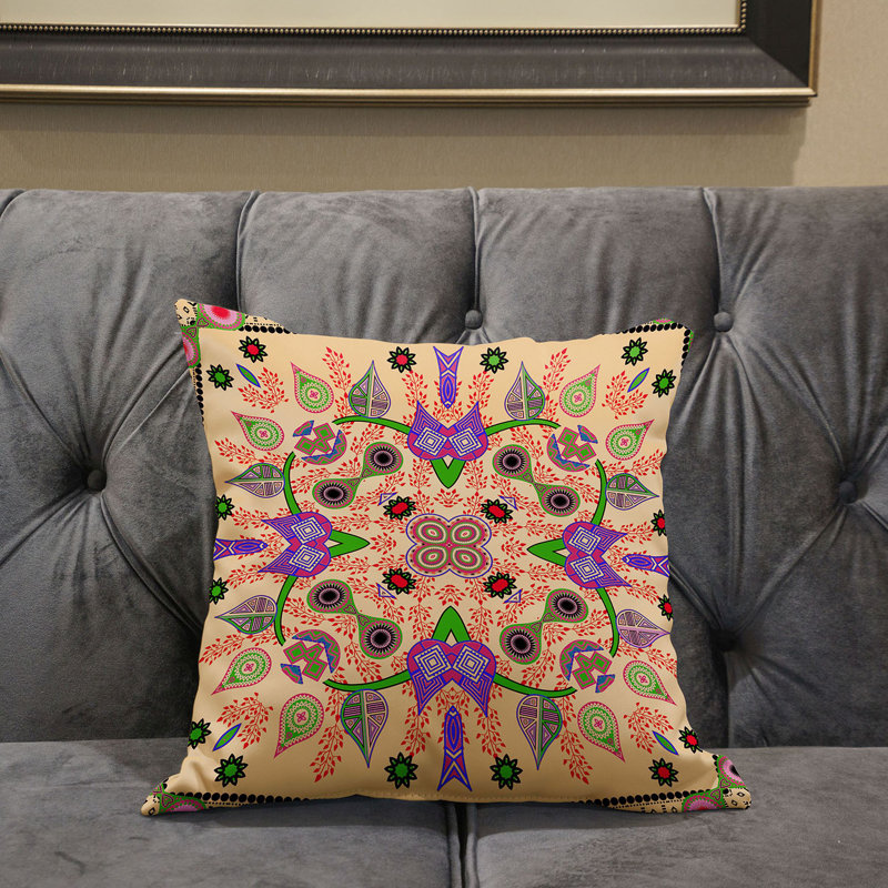 Polyester Throw Square Pillow Cover & Insert, Beige/Purple/Green, 16" x 16"