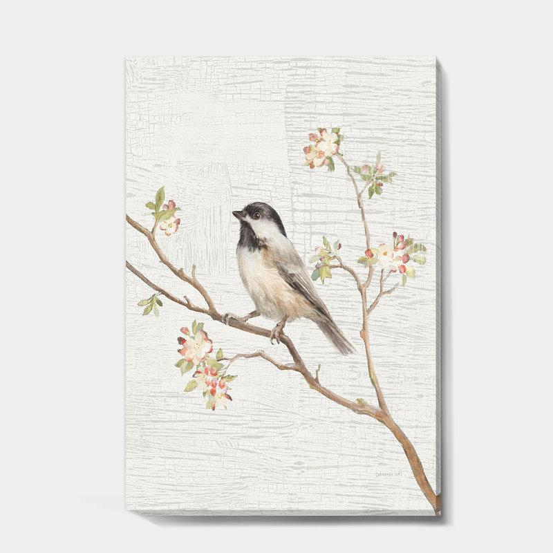 «Birds on Blossom I», reproduction d'art sur toile tendue, H 40 po x l 30 po x 1,5 po