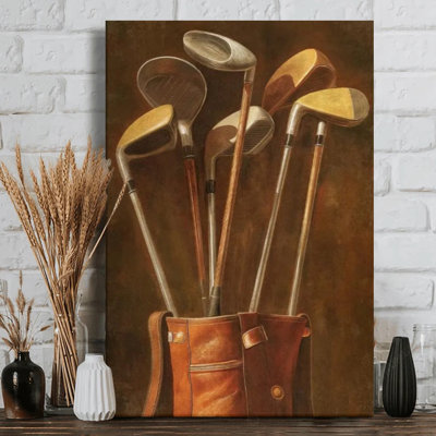Pros Gear Golf Clubs in Leather Bag - Golf Wall Art Print on Gallery Wrapped Canvas, 24" H x 36" W, Ready to Hang for Home Office