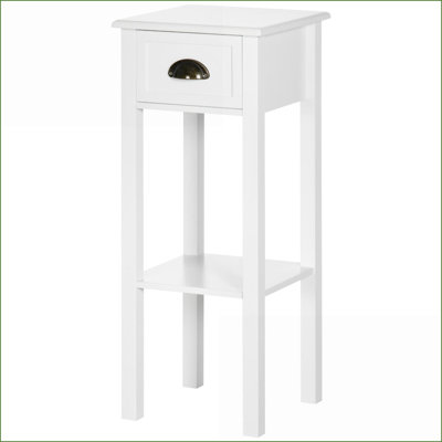Table basse blanche à 2 niveaux avec tiroir & amp; Tablette - Rangement peu encombrant pour le salon / la chambre à coucher