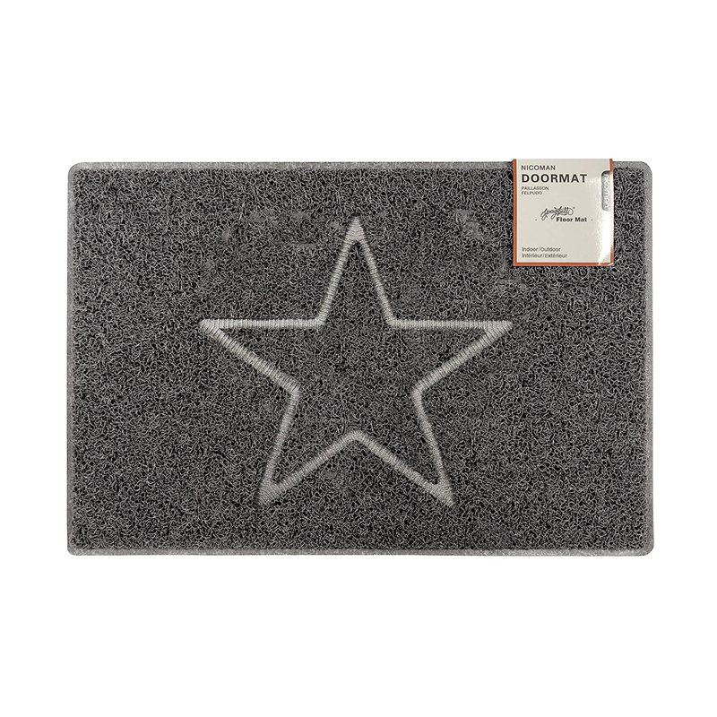 Star Embossed Doormat, Rectangle 60 x 90cm, Grey
