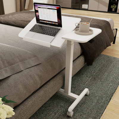 Adjustable Tilt Overbed Bedside Table With Wheels Mobile Laptop Tray