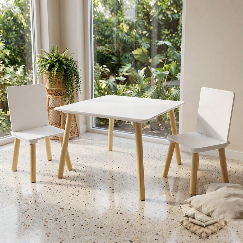 Ensemble de table et 2 chaises pour enfants, ensemble de 3 pièces pour tout-petits, table et chaises d'activités en bois (blanc), bois massif MDF
