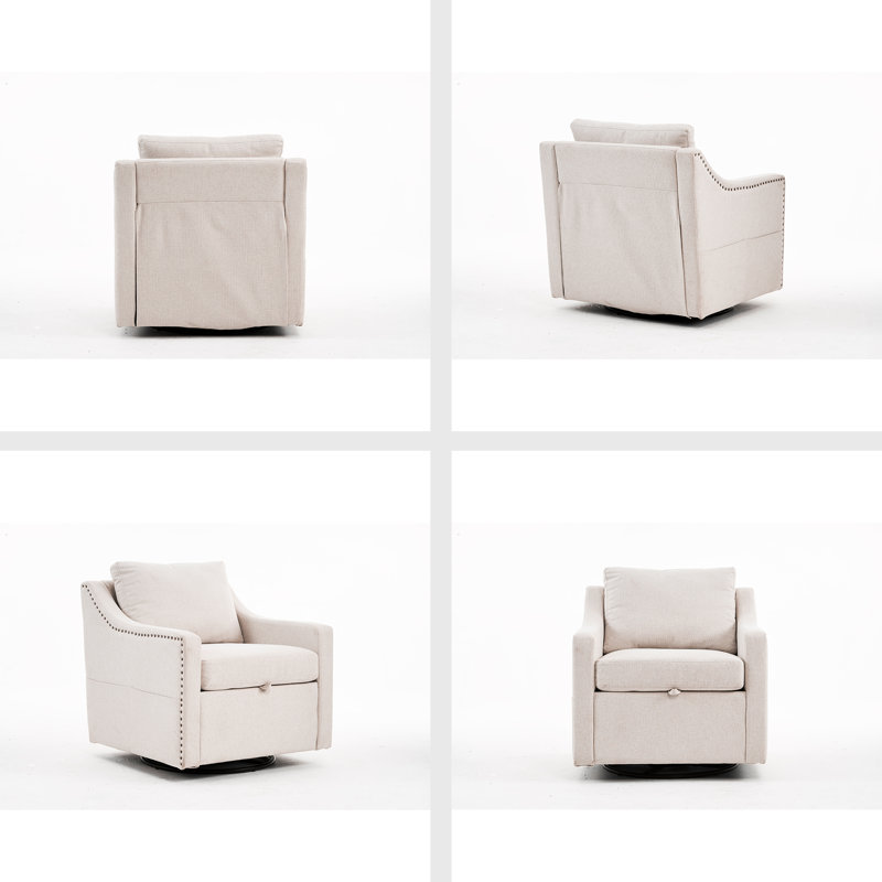 Fauteuil d'appoint pivotant à 360 ° avec coussin rembourré, dossier unique, accoudoirs avec finition rivetée, fauteuil simple avec dossier haut pour le salon