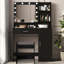 Bureau de meuble-lavabo pour chambre à coucher avec miroir, 12 lumières à DEL, 3 modes d'éclairage, rangement à trois niveaux, tiroir en bois et panneau de particules avec structure d'armoire-132960715