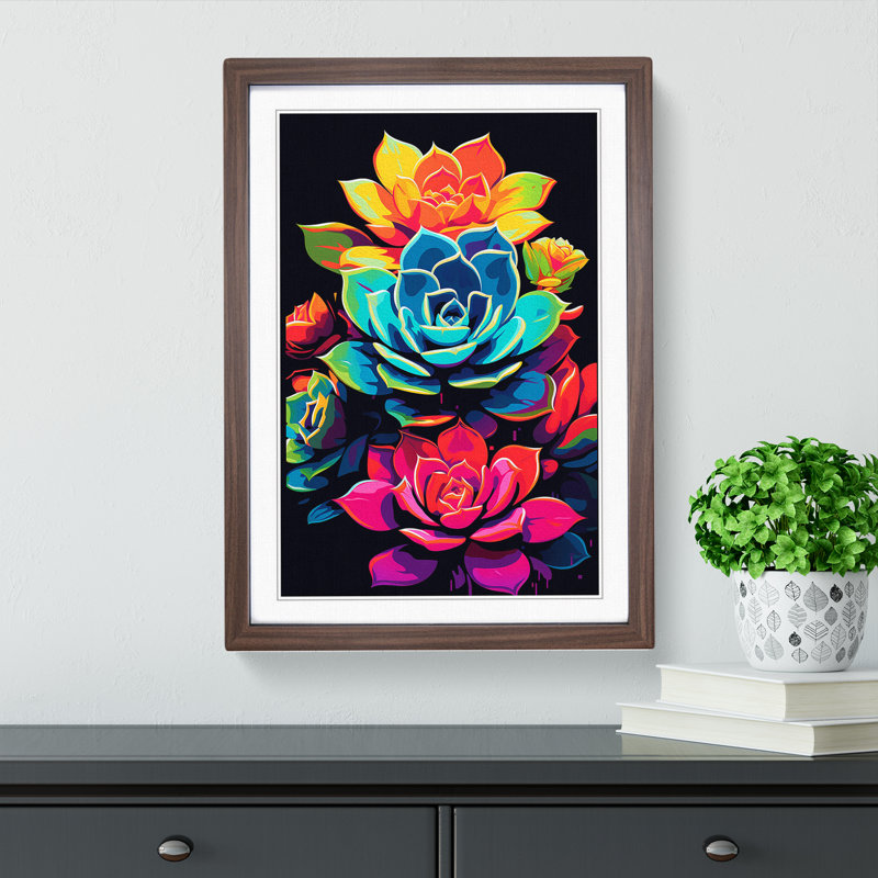 Succulent Pop Art - Framed Print, 64cm H x 46cm W x 2cm D, Walnut Framed