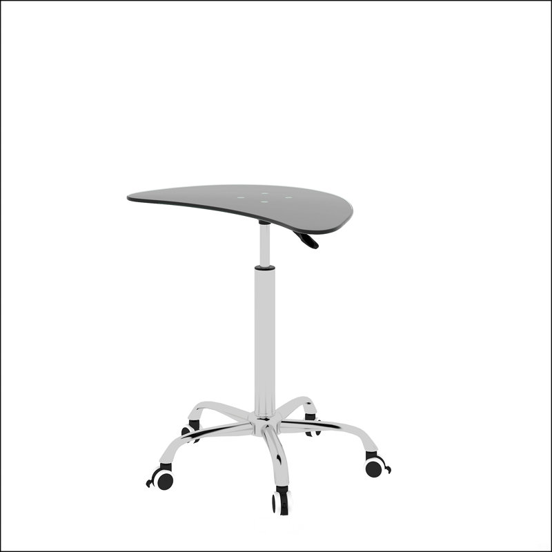 Adjustable Height Tempered Glass Table Desk Table With Lockable Wheels, Black