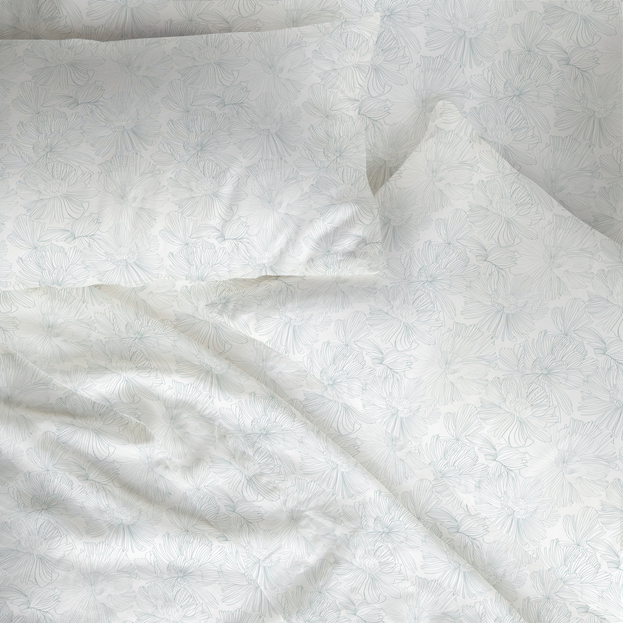 100% French Linen Sheet Set, Queen Sheet Set with 2 Pillowcases, Cream/Wave Floral