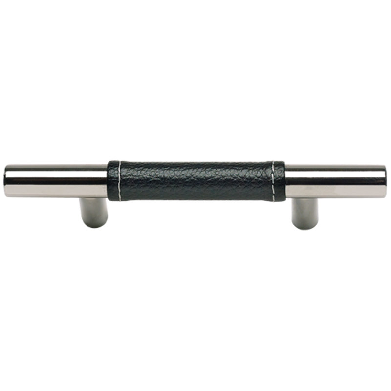 Zanzibar 17" Center to Center Appliance Pull, Black Leather/Polished Chrome, 3"