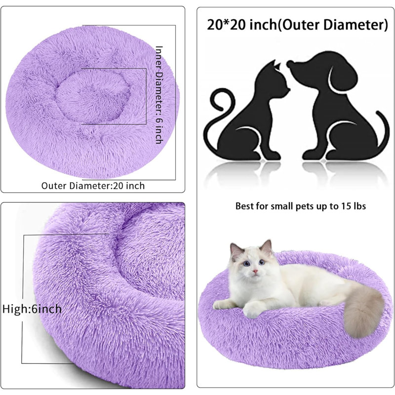 Small Purple Orthopedic Plush Pet Bed with Slip-Resistant Bottom