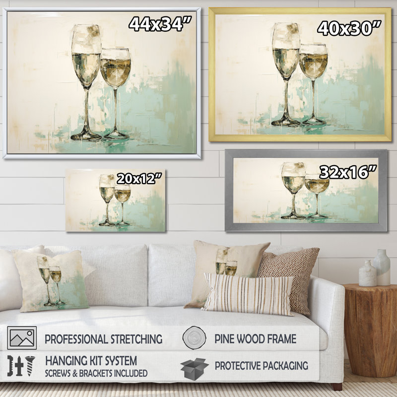 «Green Champagne Glass Sips Simplicity - Wine & Champagne», reproduction d'art sur toile, H 34 po x l 44 po x P 1,5 po