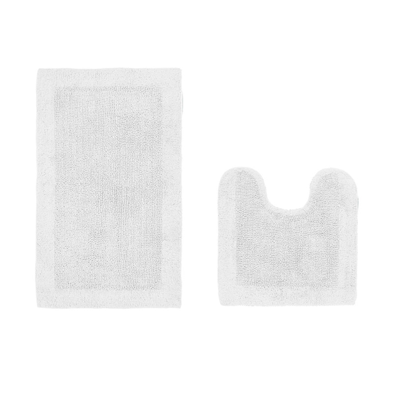 Ensemble de tapis pour salle de bain réversible 2 pièces Moriceau, Blanc, 2 pièces (20 po x 20 po | 21 po x 34 po)