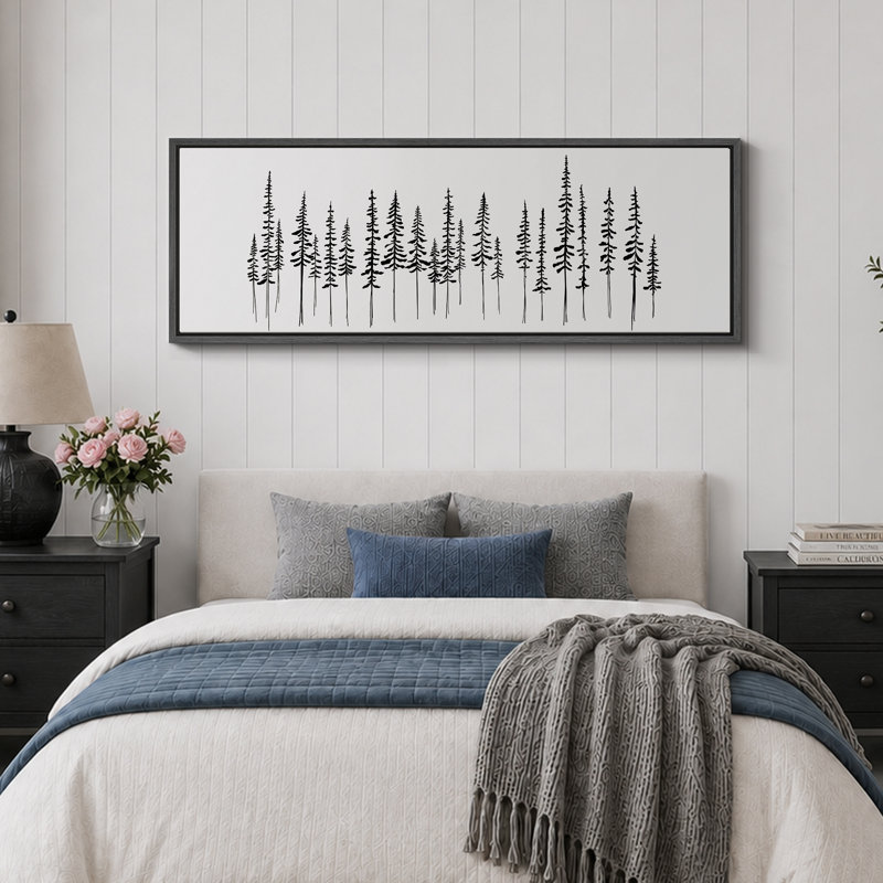 «Minimal Botanical Minimalist Pine Tree Silhouette», reproduction encadrée sur toile, H 20 po x l 60 po