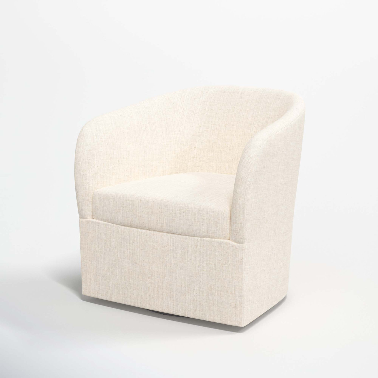 Lesia Upholstered Swivel Barrel Chair, Classic Talc Linen