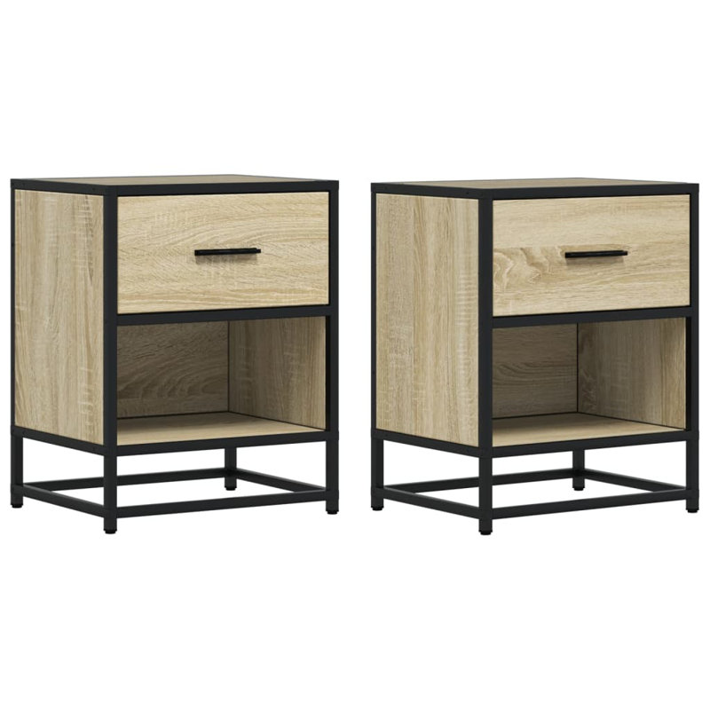 Amberle 40cm W Metal Bedside Table, Sonoma Oak, 2