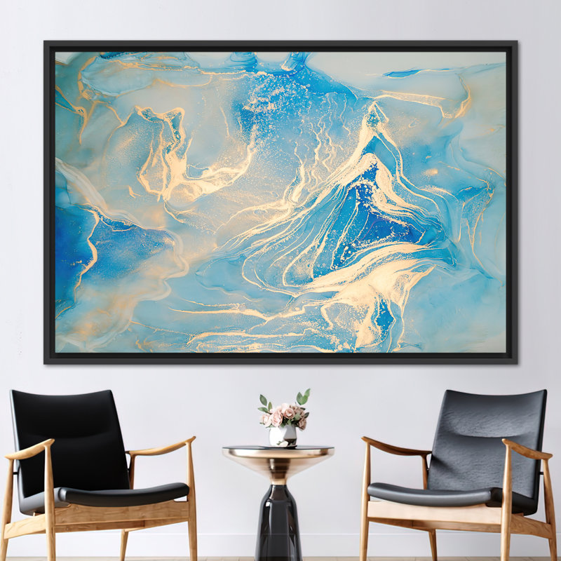 Art mural de luxe en marbre bleu veiné doré: impression sur toile chatoyante pour un décor élégant, 41" H x 94" W